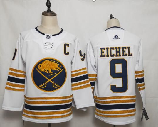 Men Buffalo Sabres #9 Eichel White Adidas 50th Anniversary Golden Edition NHL Jersey